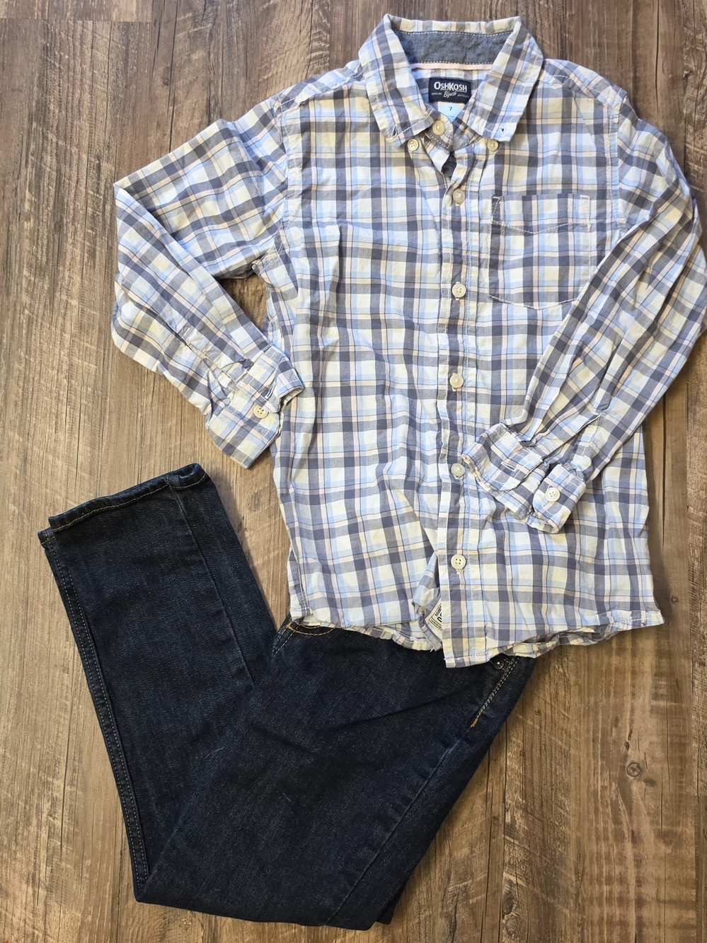 OshKosh B'gosh Boys Size 7 2-Piece Outfit Set – Plaid Button-Down Shirt & Jeans